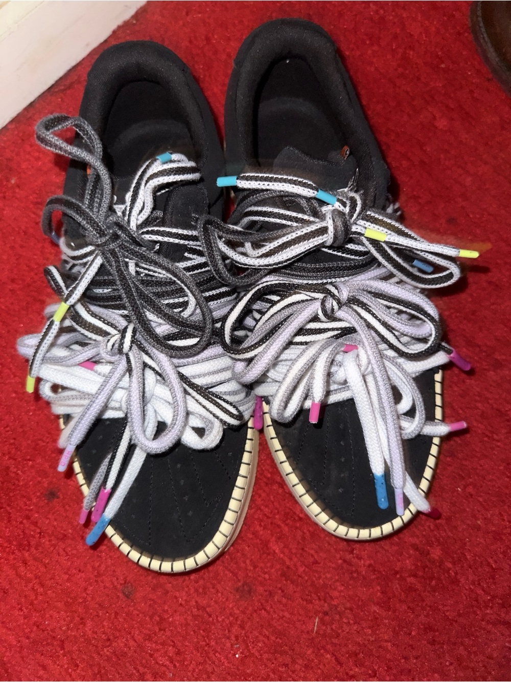 Unisex Black Lace-Up Casual Shoes with Multi-Colored Tips